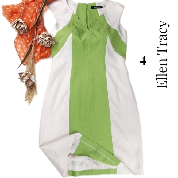 Ellen Tracy Lime Cream Dress Sz 4 - Picture 1 of 13